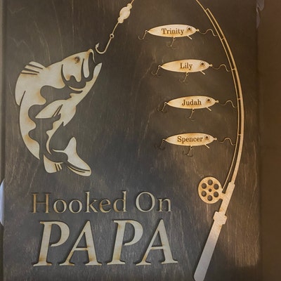 Gift for Papa Hooked on Grandpa Papa Dad Birthday Sign Personalized Customized Fishing Trip Gift ...