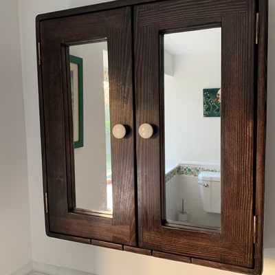 Large Bathroom Mirror Cabinet, Dark Wood, Rustic Medicine Cabinet, Over Sink 60wx65hx14d Cm, 2 ...