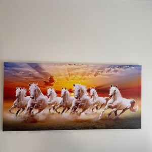 Seven Running Horse Picture, Lucky White Horse Canvas Painting, 7