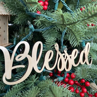 Wooden Word Ornaments for Christmas Tree, Word Cutouts Rustic Christmas ...