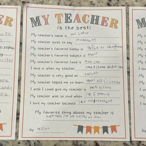 Personal Teacher Appreciation Gift, Printable Teacher Thank You, End of School Gift for Teacher, Fillable Teacher Appreciation Print PDF