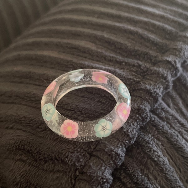 Transparent Pink & Matte Purple Resin Ring Set