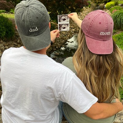 Mom and Dad Hats, Pregnancy Announcement Hat, Gender Reveal Hats ...
