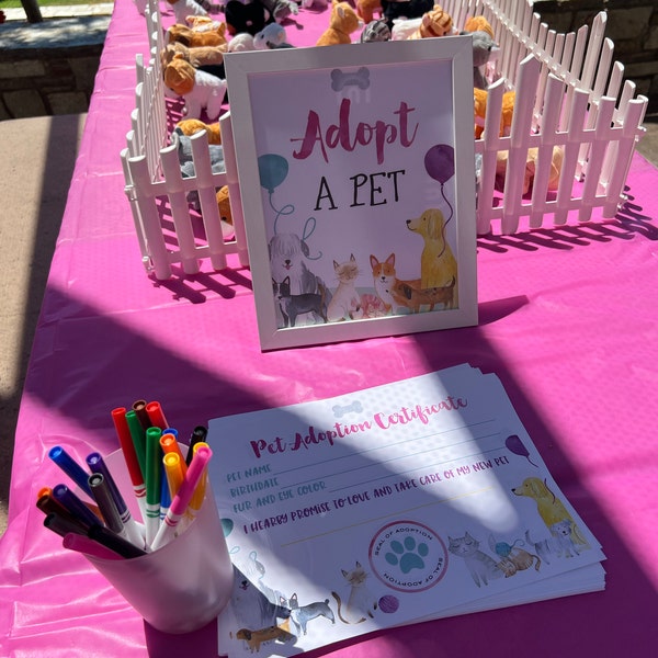Puppy Kitty Party Adoption Certificate and Adopt a Puppy Sign Adopt a ...