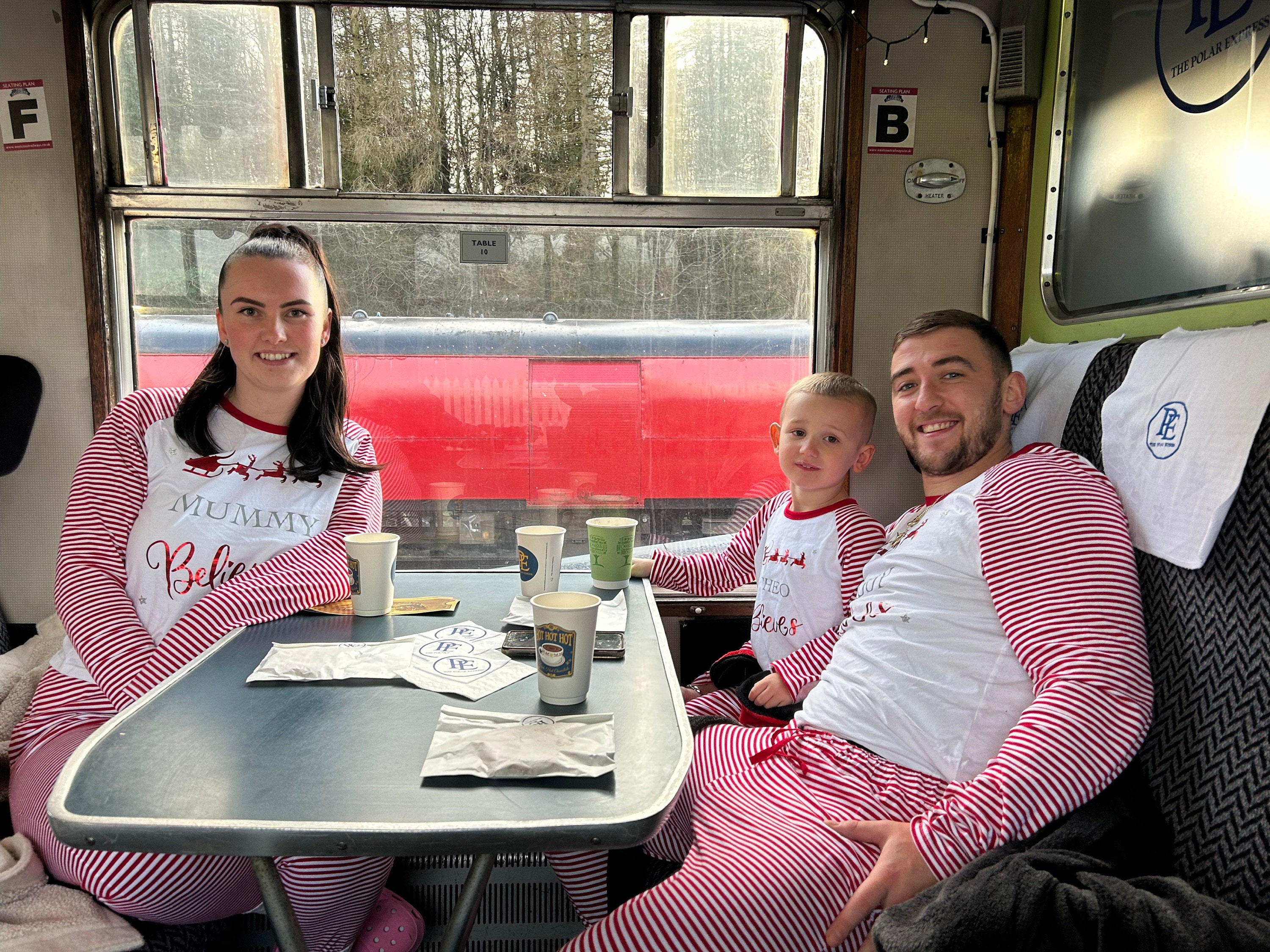 Personalised matching family Christmas pyjamas. Girls, boys, mum, dad and baby, believe candy cane reindeer pjs