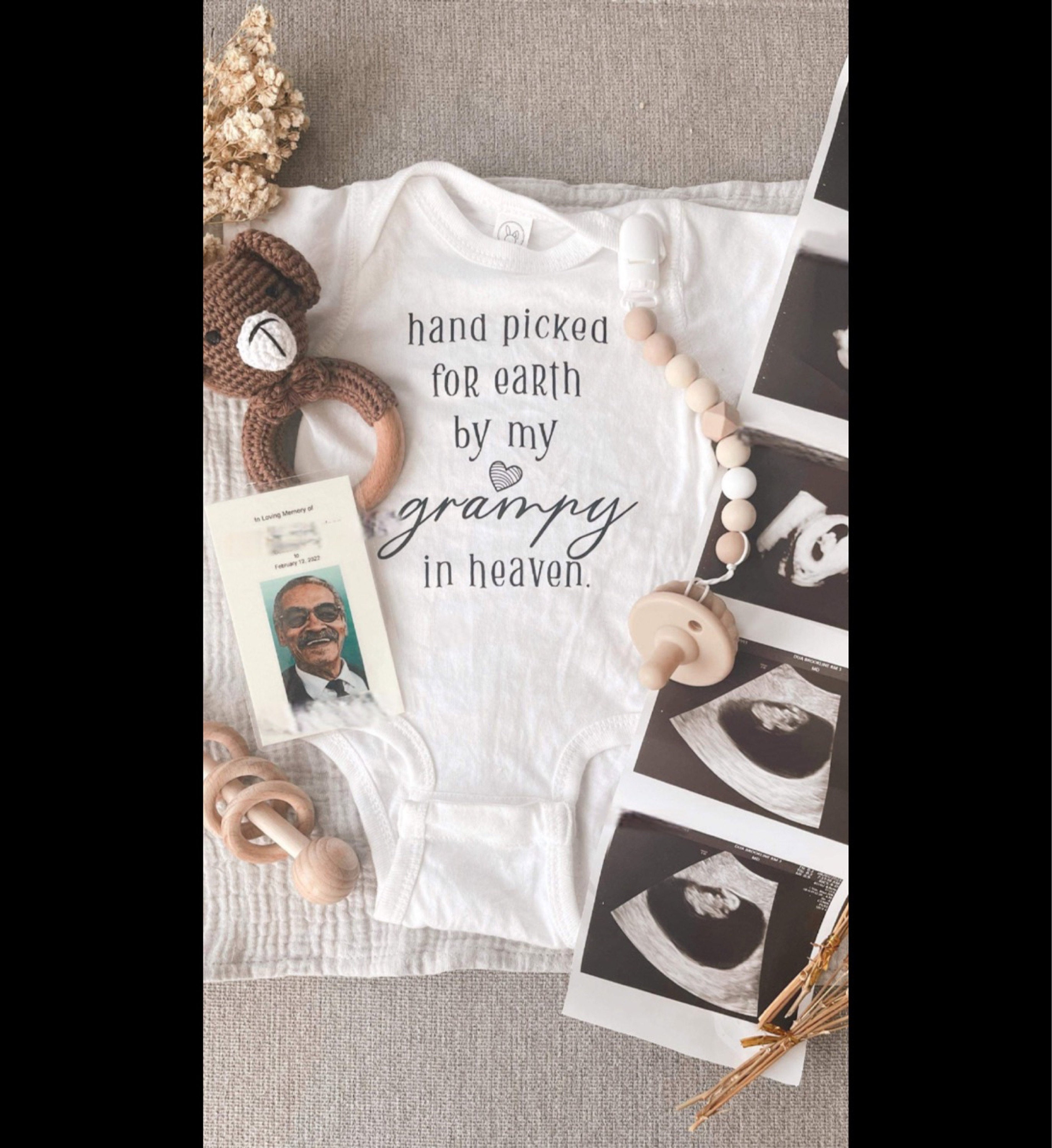 Hand Picked for Earth by My Grandpa in Heaven Onesie®, Pregnancy Announcement, Grandpa Grandma Auntie Uncle Onesie®, Baby Shower Gift