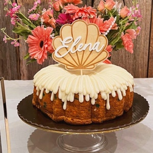 Wooden Shell Custom Cake Topper With Acrylic Name Birthday Cake