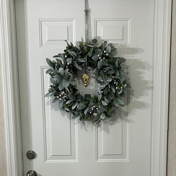 Year Round Lamb's Ear and Eucalyptus Wreath With White Berries, Winter ...