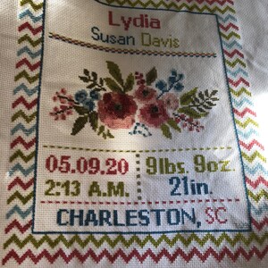 Custom Pattern Cross Stitch Birth Announcement Cross Stitch Birth ...
