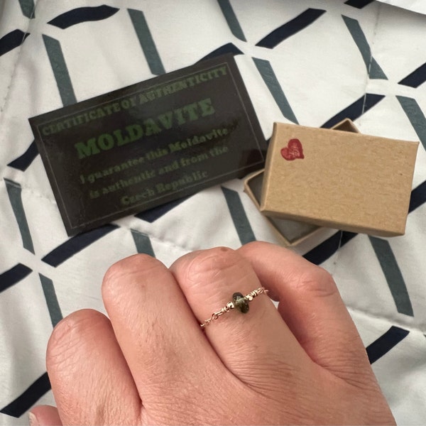 Real Moldavite Ring Moldavite Chain Ring Minimalist Ring Gold Real Moldavite Ring Moldavite Chain Ring Minimalist Ring Gold