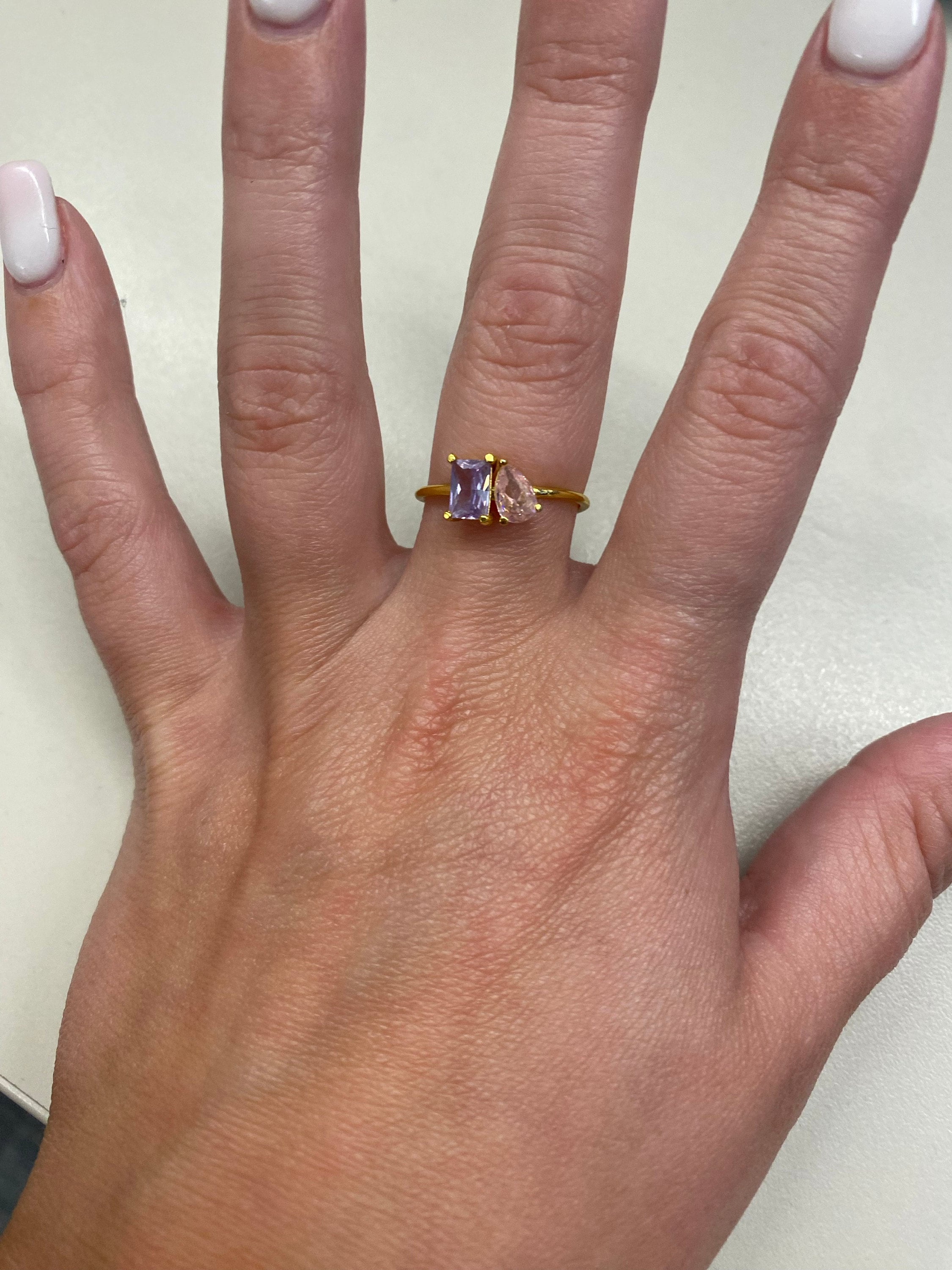 Emerald & Pear Cut Birthstone Ring by Caitlyn Minimalist • Custom Toi et Moi Gemstone Ring • Vintage Jewelry • Perfect Couples Gift • RM124