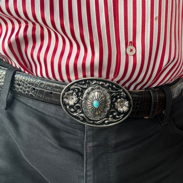 Turquoise German Silver Eagle Oval Belt Buckle Leather Belt 34 Western Leather Women main image 3