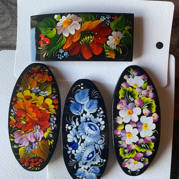 Grande barrette originale russe peinte main/ Barrette à cheveux cadeau originale