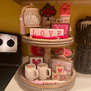 Pink & White Valentines Day Tiered Tray Set Mix and Match Items, Mini ...