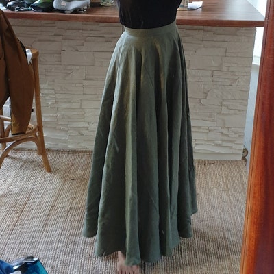 Linen Full Circle Skirt WAVY Calf Length Skirt for Woman - Etsy