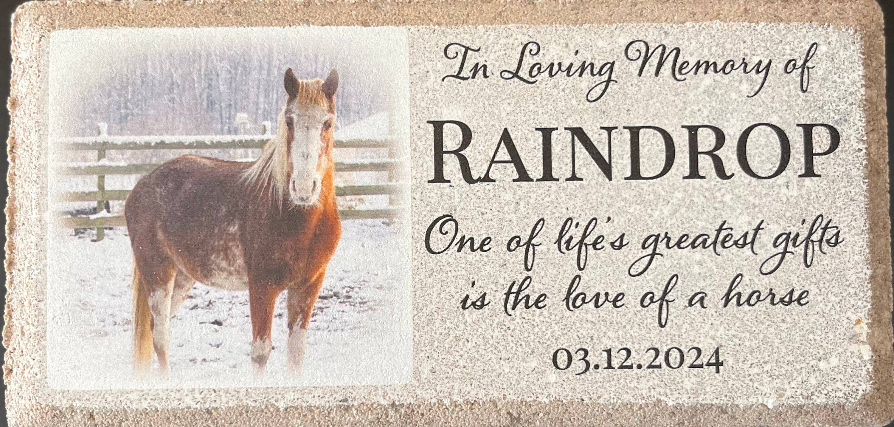 Personalized Horse Pony Memorial Stone. 8x4 Stone Brick. Burial Marker. Indoor/Outdoor Horse Memorial. Custom Horse Sympathy Gift.