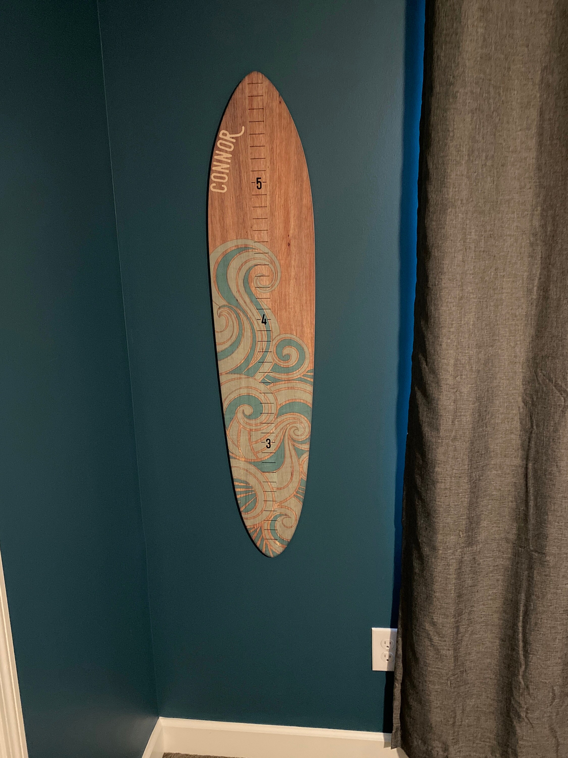 Surfbrett-Wachstumskarte, Holz-Höhentafel, Ozean-Dekor, Kinderzimmer-Dekor, Küsten-Kinderzimmer-Dekor, Surfbrett-Wandkunst, Strand-Themen, Junge, Mädchen, Lineal