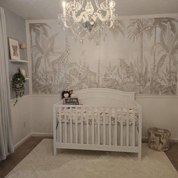 Kids Safari Jungle Animals Wallpaper , Peel and Stick Giraffe Nursery ...