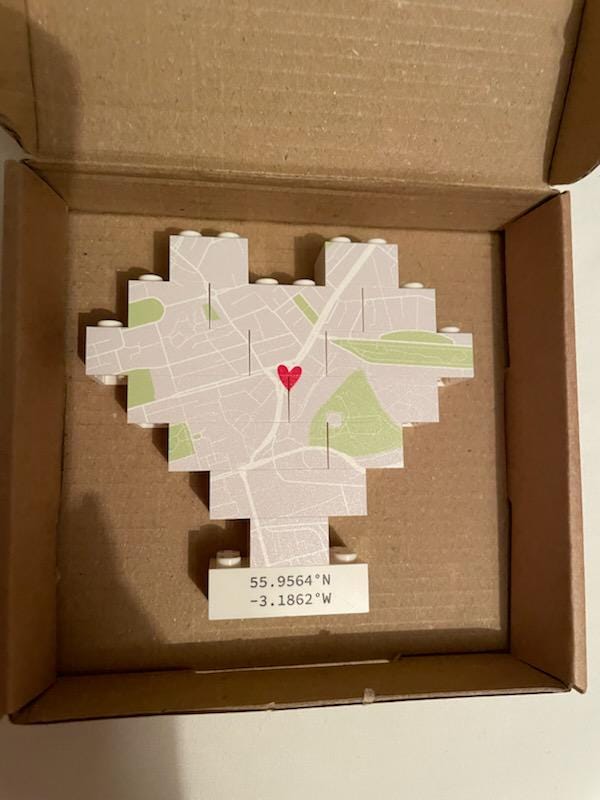 Personalised Map Print Heart made with Bricks, Engaged, Wedding Present, Anniversary, Romantic, Valentine, Keepsake, New Home, Jigsaw