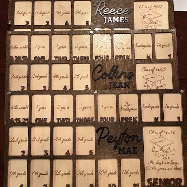 Custom School Years Picture Frame Birth Through Graduation, Pre K to ...