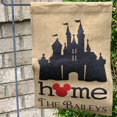 Disney Garden Flag With Family Name, Personalized Disney Flag, Burlap ...