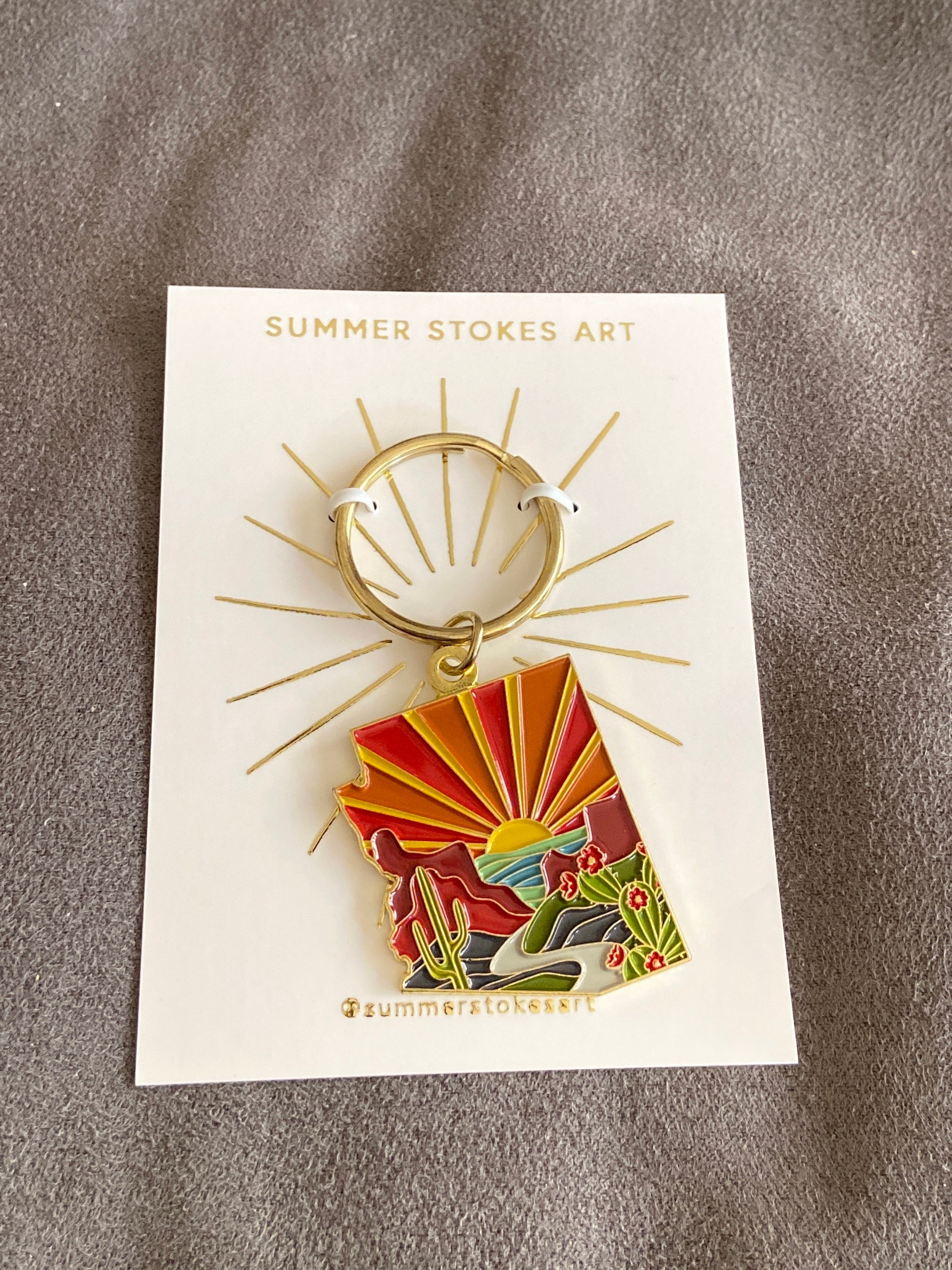 Arizona Soft Enamel Keychain | Arizona Outline Key Ring | Illustrated State Keychain 1.5&quot;