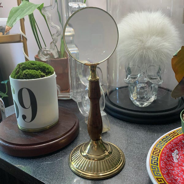 Brass & Wood Tabletop Magnifying Glass