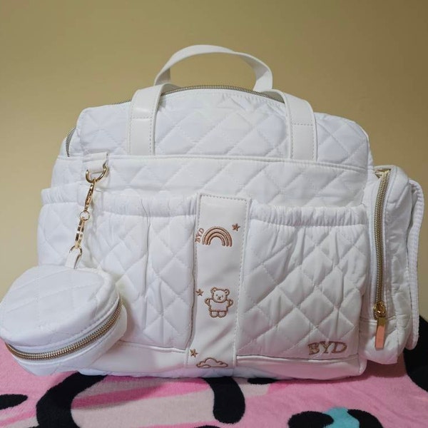 Quilled Divine White Multi-Function Diaper Backpack/Diaper Bag