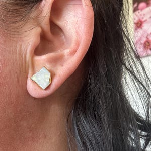 Customer photo from Sarah, Natural Rainbow Moonstone Stud Earrings, June Birthstone