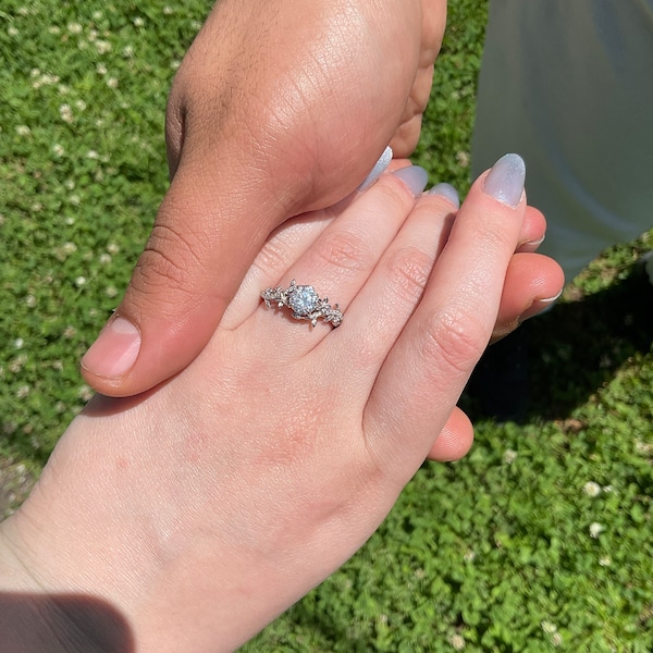 Garden Inspired Round Moissanite Engagement Ring Set 1ct Rose Gold ...