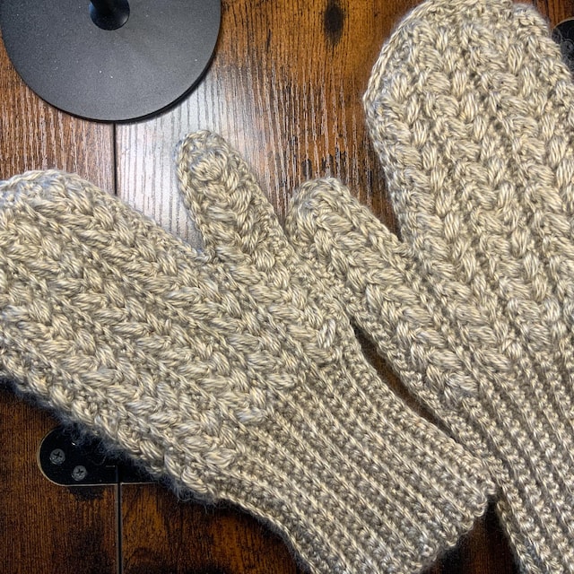 A customer's finished Winter Wheat Stitch Flat Mittens Crochet Pattern (Digital PDF)