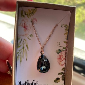Brandie Jo Linn's Women's Rose Gold-Tone Crystal Rhinestone Pink Teardrop Pendant Necklace - Adjustable
