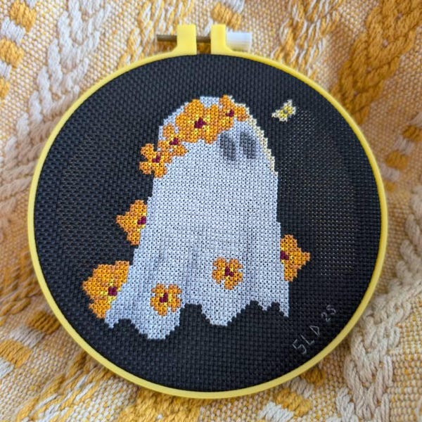 Flower Ghost Cross Stitch Pattern PDF Cute Ghost Embroidery Pattern ...