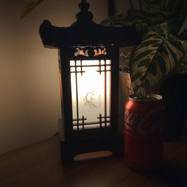 Elegant Korean Traditional Wooden Accent Table Lamp With