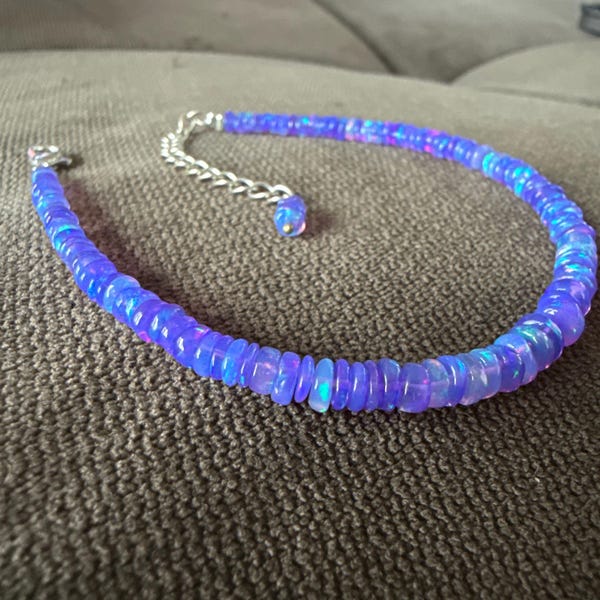 Natural Ethiopian Purple Fire Opal Smooth Rondelle Beads Bracelet 7 ...