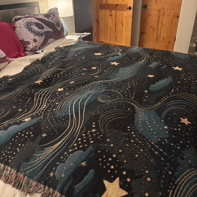 Celestial Woven Blanket, Night Sky Stars Throw Blanket for Couch