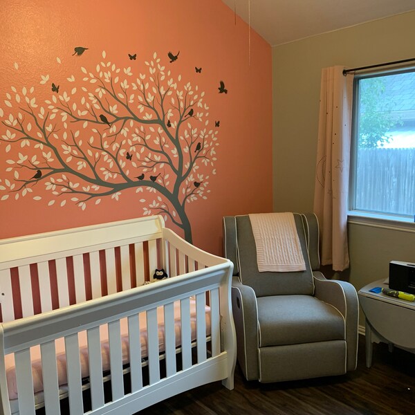 White Tree Wall Sticker Large Nursery Tree Decal With Birds Wall ...