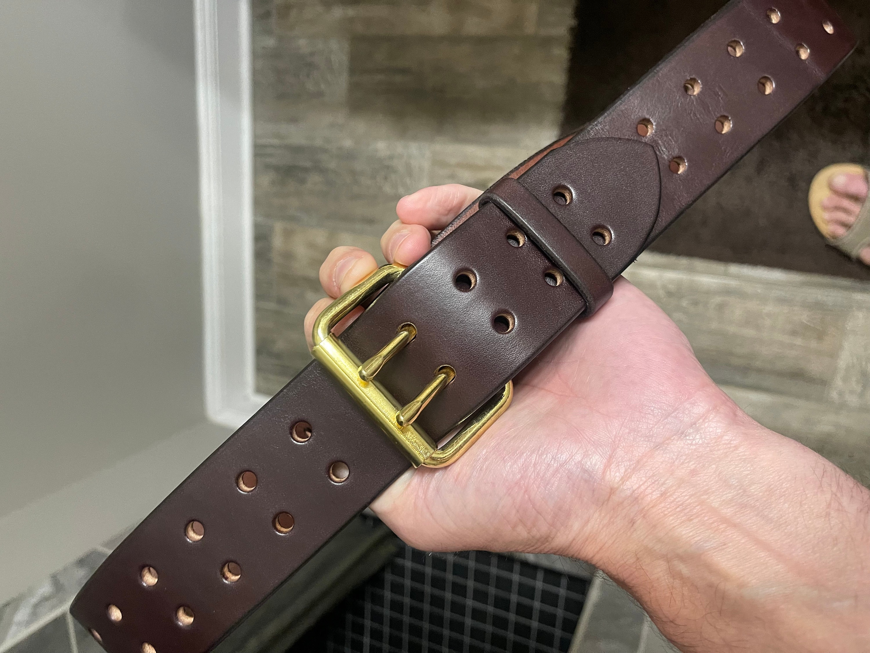 2&quot; Casual Amish Handmade Wickett & Craig Double Hole 12oz Real Bridle Leather Dress Work Belt for Gun Holster Strap-Made in Lancaster PA
