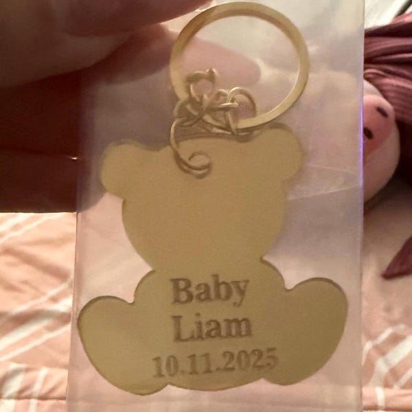 Teddy Bear Acrylic Keychain: Personalized Baby Shower Favors - Etsy