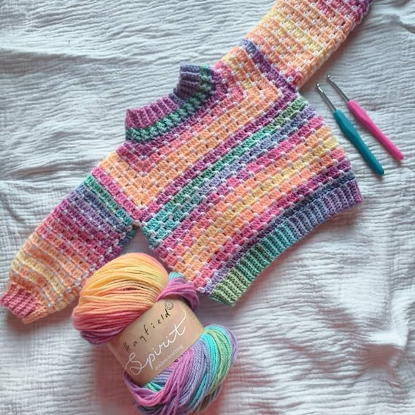 Patchwork Geo Rainbow Crochet Jumper