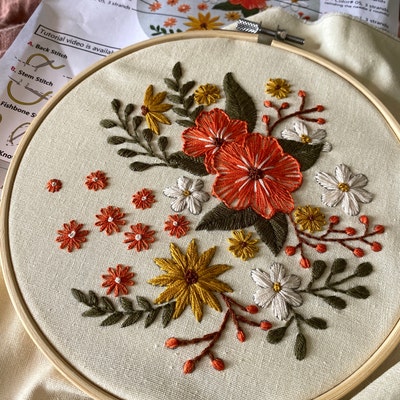 2 Pack DIY Beginner Embroidery Kit Floral Flower Pattern-pre - Etsy
