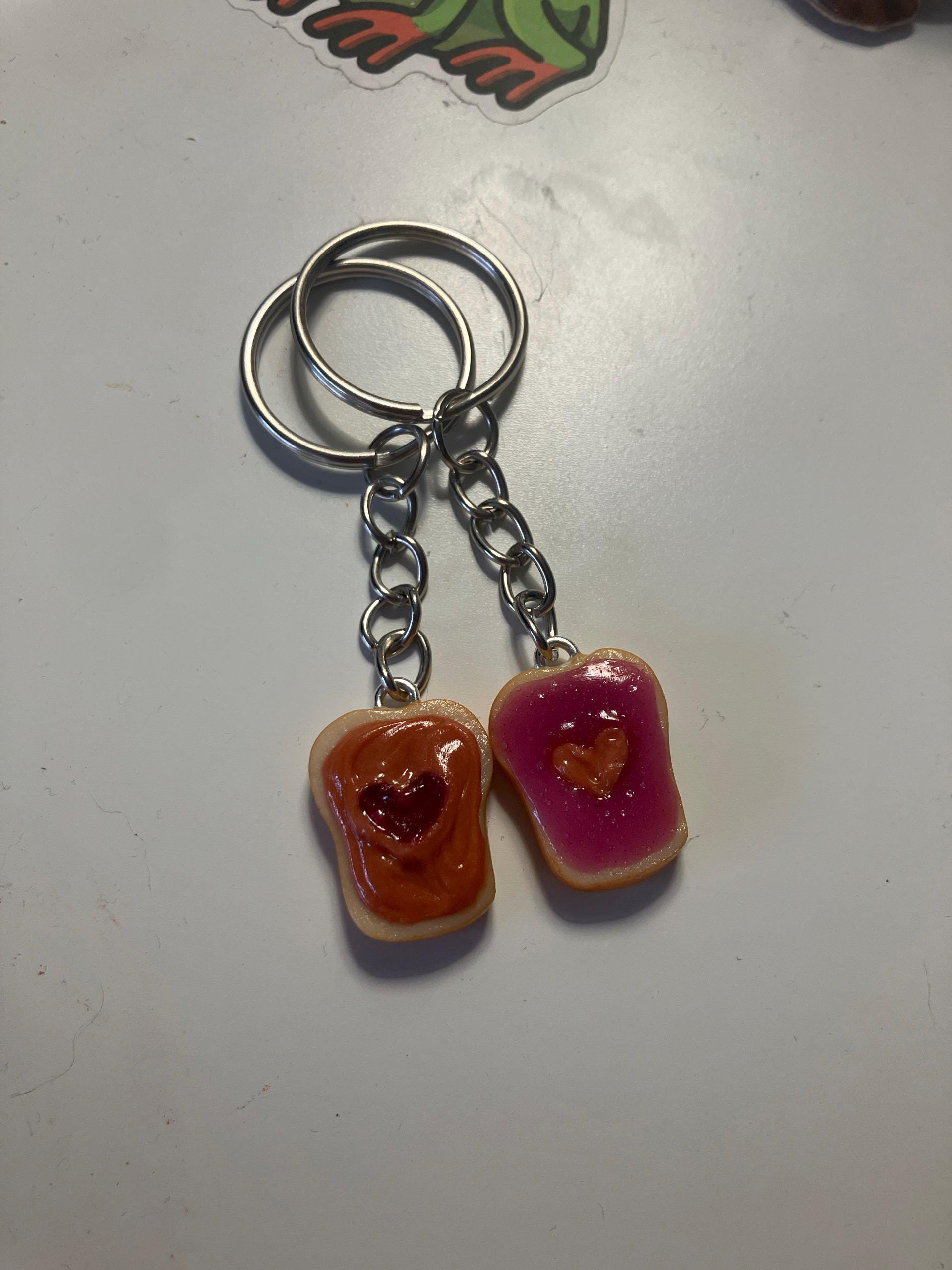 Peanut Butter and Jelly Heart Keychain Set, Grape, Best Friend&#39;s Keychains (or Phone Charms), Great Gift for Mom, Daughter, Sister, Cute :D