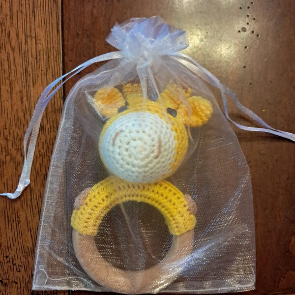 Crochet Toy Rattle for Babies, Personalized Wooden Rattle Ring for ...