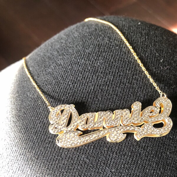 Real Solid Gold 3D Name Pendant Diamond Accent Personalized 10k or 14k ...