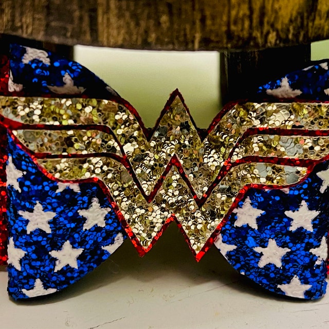 Wonder Woman Inspired Hair Bow | Super Hero Glitter Bow