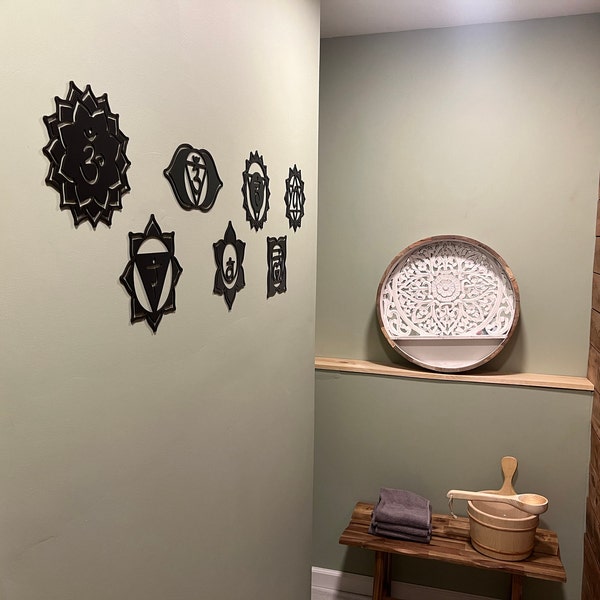 Chakra Signs Wood Wall Art Set, Yoga & Meditation Wall Decor Sign ...