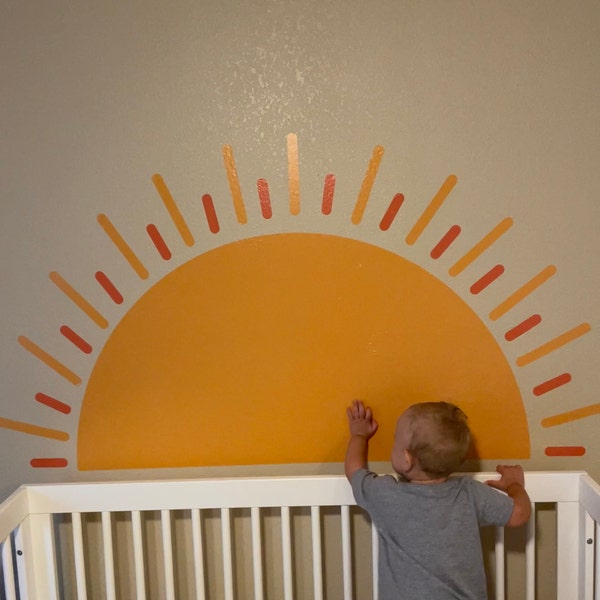 Half Sun Wall Decal, Vinyl Sunset Decals, Boho Sun Nursery Decor, Boho ...