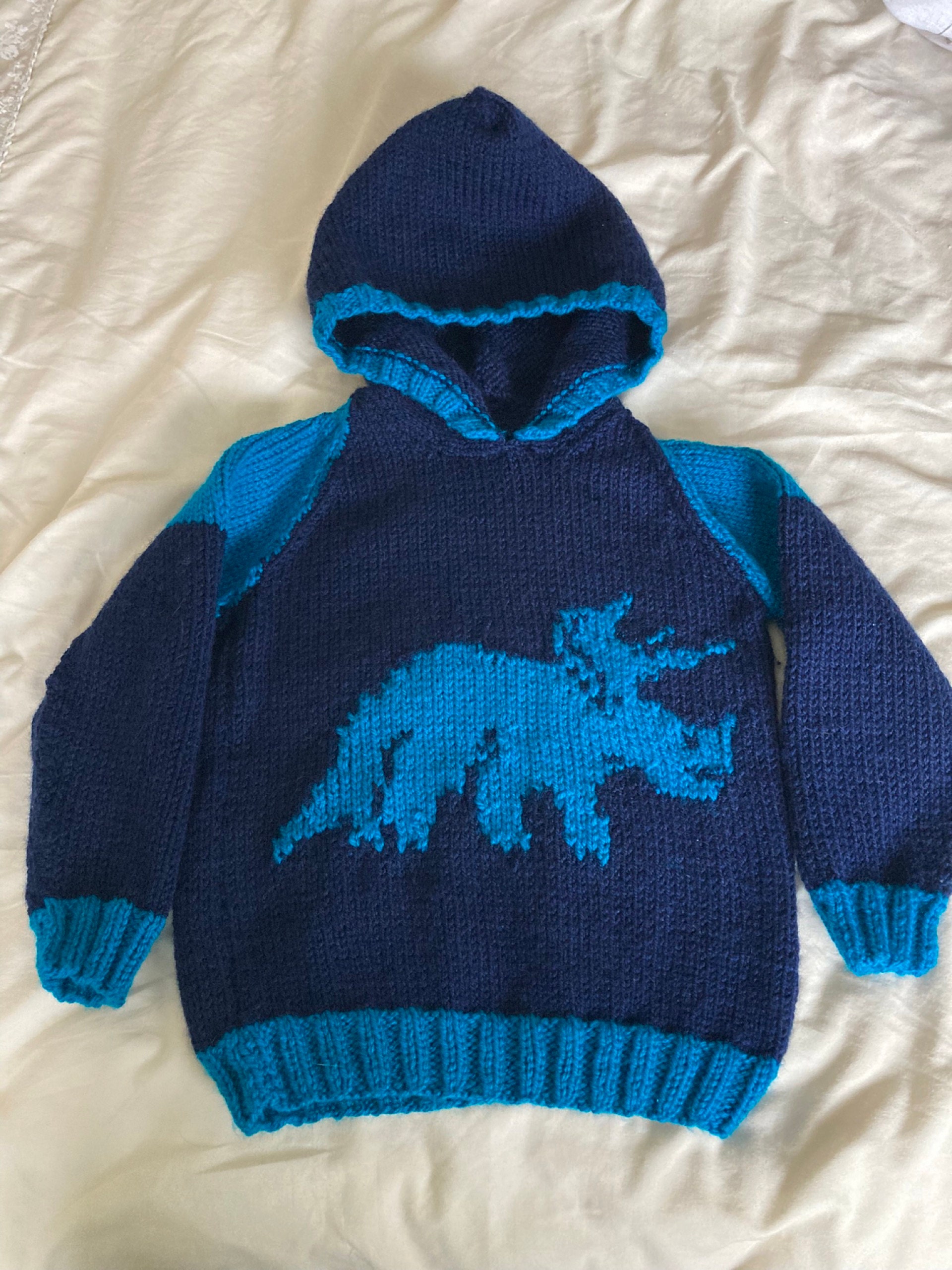 Knitting pattern - boys and girls dinosaur hoodie, Pdf download ...