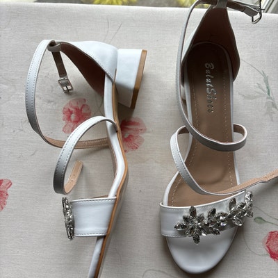 dusty blue block heel wedding shoes