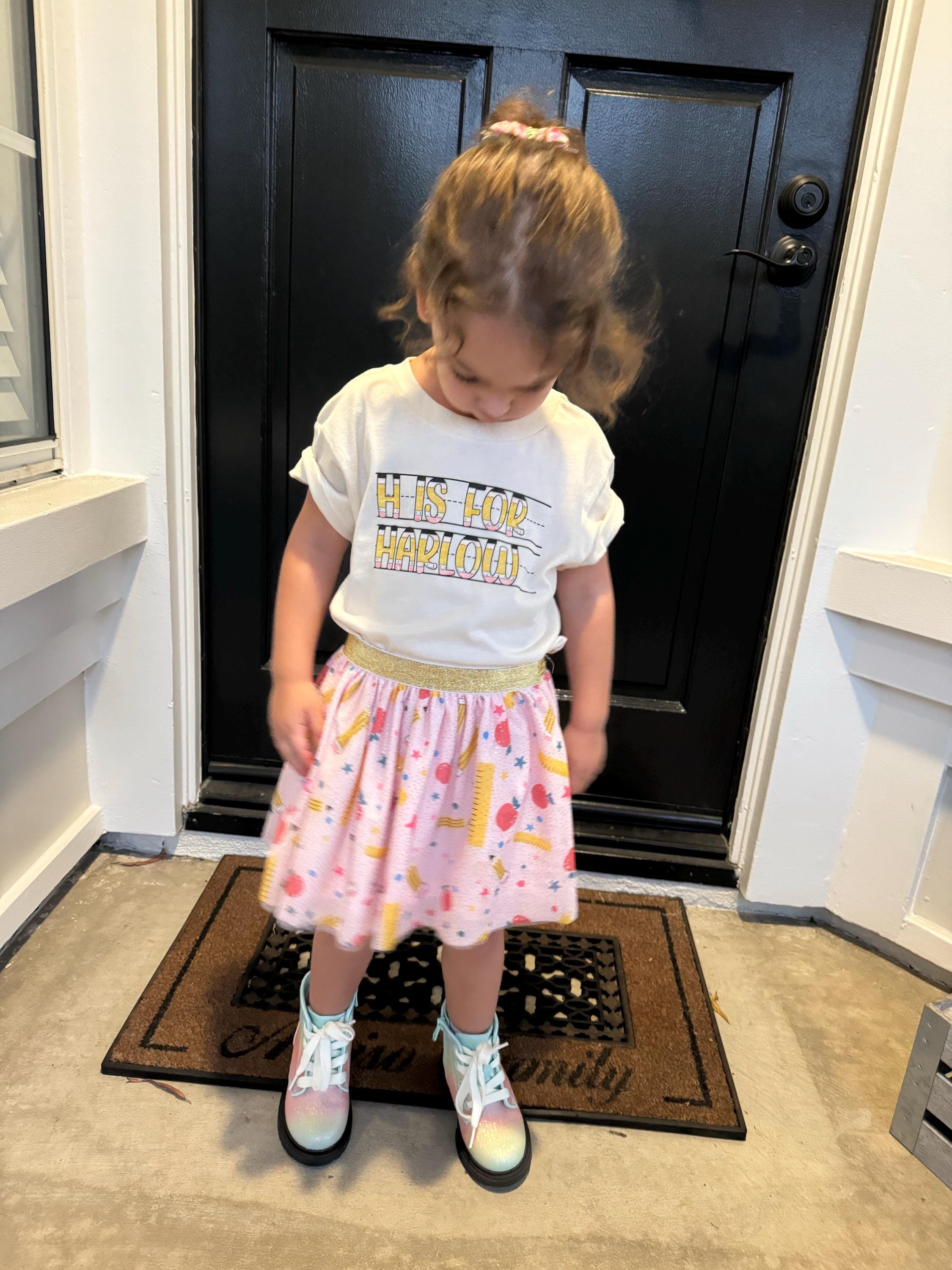 Back To School Kids Shirt, Custom Kids Name School Shirt, Custom Alphabet Pencil Kids Name Shirt, Cute Toddler School Outfit for Boys Girls